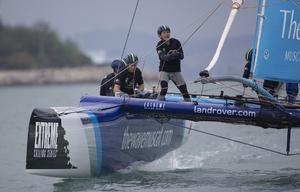 The Wave, Muscat/Al Mouj Muscat Team skippered by Leigh McMillan (GBR) with crew Sarah Ayton (GBR), Pete Greenhaigh (GBR), Ed Smyth (NZL/AUS) and bowman Nasser Al Mashari (OMA) - 2015 Extreme Sailing Series photo copyright Mark Lloyd http://www.lloyd-images.com taken at  and featuring the  class