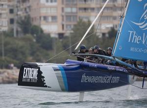 The Wave, Muscat/Al Mouj Muscat Team skippered by Leigh McMillan (GBR) with crew Sarah Ayton (GBR), Pete Greenhaigh (GBR), Ed Smyth (NZL/AUS) and bowman Nasser Al Mashari (OMA) - 2015 Extreme Sailing Series photo copyright Mark Lloyd http://www.lloyd-images.com taken at  and featuring the  class