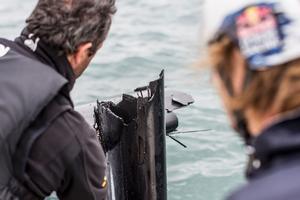 The broken mast of Red Bull Sailing Team of Austria's  Extreme 40 catamaran during day two of the seventh stop of the Extreme Sailing Series Series, Istanbul, Turkey on October 2nd 2015. photo copyright Dean Treml taken at  and featuring the  class