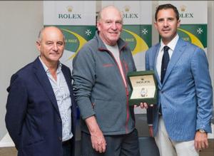 Royal Malta Yacht Club Commodore Godwin Zammit, Rambler 88 Owner/Skipper George David and Malcolm Lowell, Managing Director at Edwards, Lowell Co. Ltd - 2015 Rolex Middle Sea Race photo copyright  Rolex/ Kurt Arrigo http://www.regattanews.com taken at  and featuring the  class