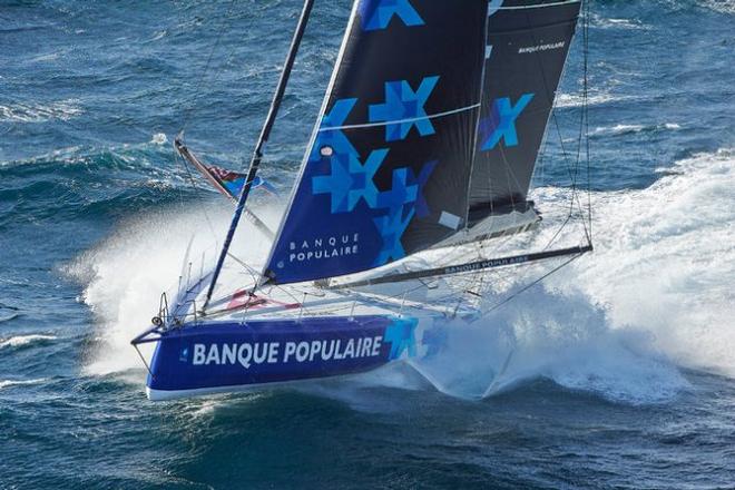 Armel Le Cléac’h’s Banque Populaire VIII is one of the new VPLP-Verdier boats, considered the most complex monohull sailboats ever built. © Transat Jacques Vabre