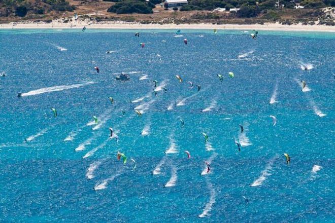 Aerial - kiters launch off Rottnest - 2015 Red Bull Lighthouse to Leighton &copy; Peta North