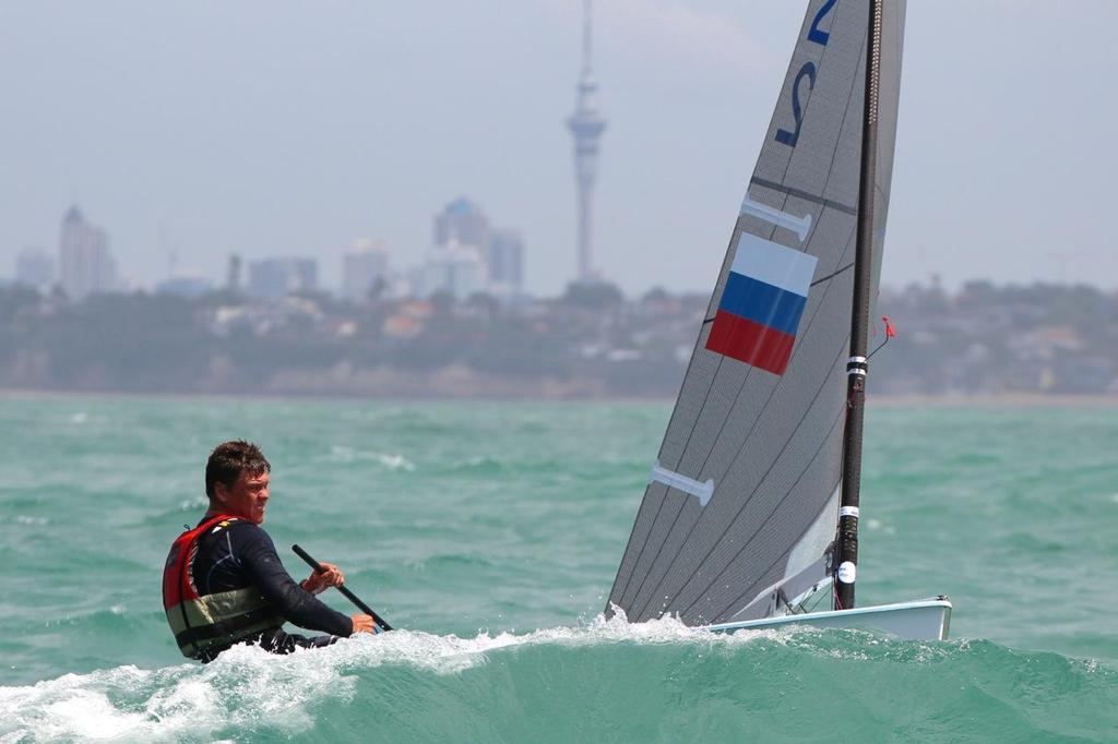 Oleksiy Borysov (top Russian) Finn Gold Cup, day 4 Takapuna © Robert Deaves/Finn Class http://www.finnclass.org