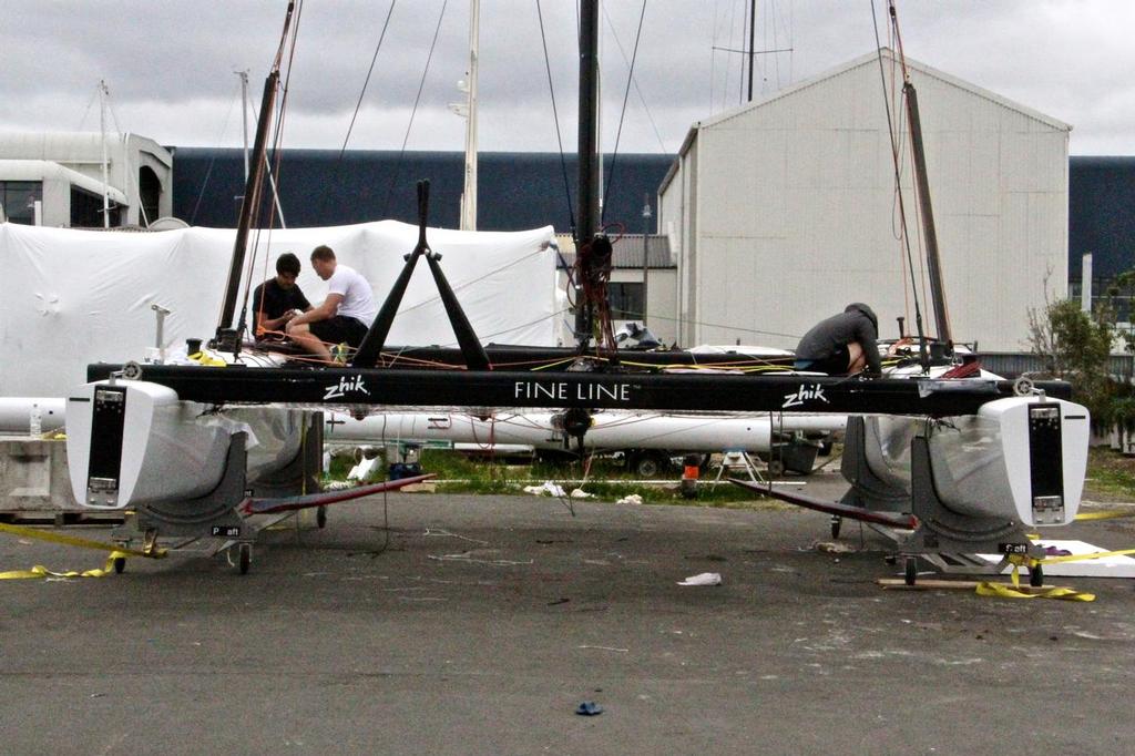 Fore and aft foil alignment difference is believed to have caused the nosedive- TeamVodafoneSailing GC32 - Vodafone32 - Launch at Westhaven photo copyright Richard Gladwell www.photosport.co.nz taken at  and featuring the  class