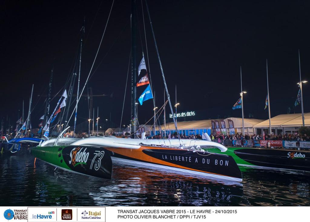 Illustration Ultime Sodebo Ultima, skippers Thomas Coville (FRA) and Jean Luc Nelias (FRA), during the Transat Jacques Vabre pre-start week on october 24, 2015 in Le Havre, France - Photo Olivier Blanchet / DPPI © Transat Jacques Vabre
