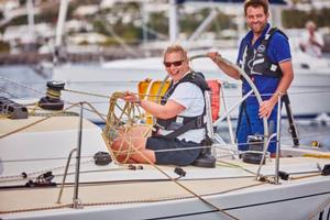 Nunatak, J/120: Elin Haf Davies and Chris Frost leave the dock at Marina Lanzarote - 2015 RORC Transatlantic Race photo copyright RORC / James Mitchell taken at  and featuring the  class