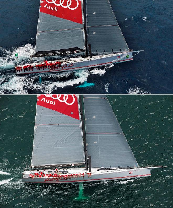 Sydney Hobart Wild Oats XI Before and After her nose job - Rolex Sydney to Hobart Race © Andrea Francolini