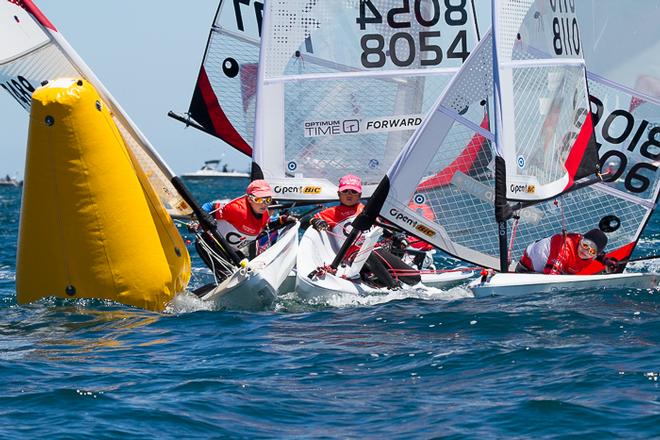 No room there and enjoy your penalty turn to boot, hey? Circle work all the way.... - 2015 Bic O'pen World Cup ©  Alex McKinnon Photography http://www.alexmckinnonphotography.com