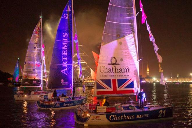 The Solitaire du Figaro fleet make their way into the heart of Bordeaux in a celebration of colour and light. - Solitaire du Figaro © Alexis Courcoux