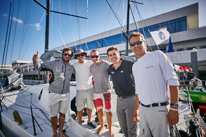 Gonzalo Botin's Spanish team on Tales II with José Juan Calero from Caleros Marinas in Marina Lanzarote before the start  © RORC / James Mitchell