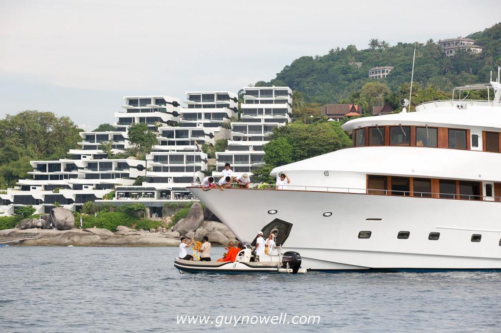 Vie Sans Soucis receives the Buddhist blessing garland. Asia Superyacht Rendezvous 2015. © Guy Nowell http://www.guynowell.com