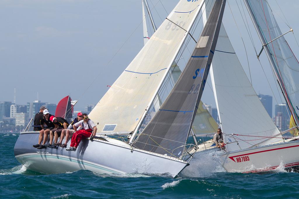 Intrusion in the thick of it and came out on top - as usual. Nice work. - Club Marine Series Round Three photo copyright  Alex McKinnon Photography http://www.alexmckinnonphotography.com taken at  and featuring the  class