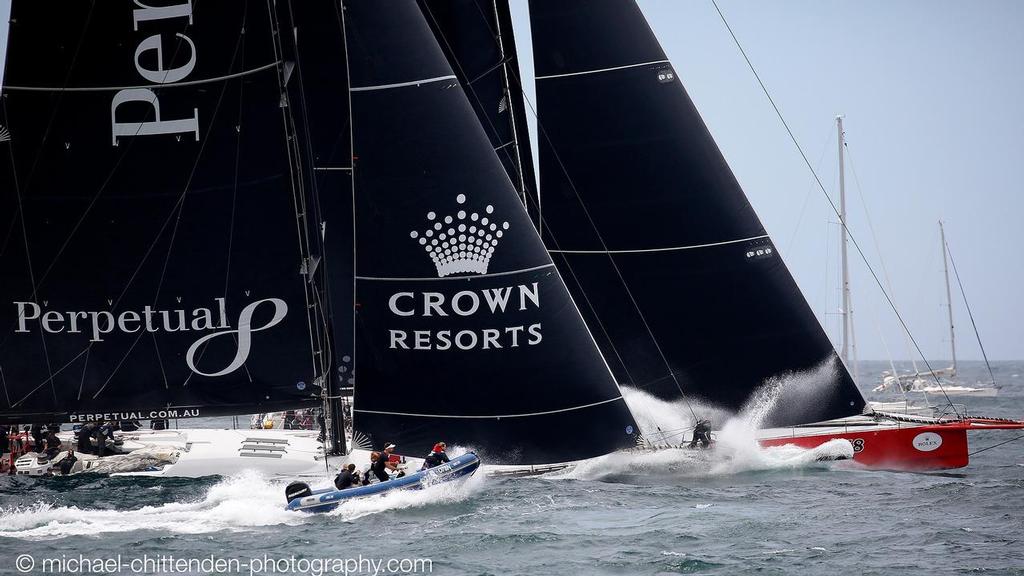 Perpetual Loyal and Comanche - 2015 Rolex Sydney Hobart Race start, Sydney Harbour © Michael Chittenden 