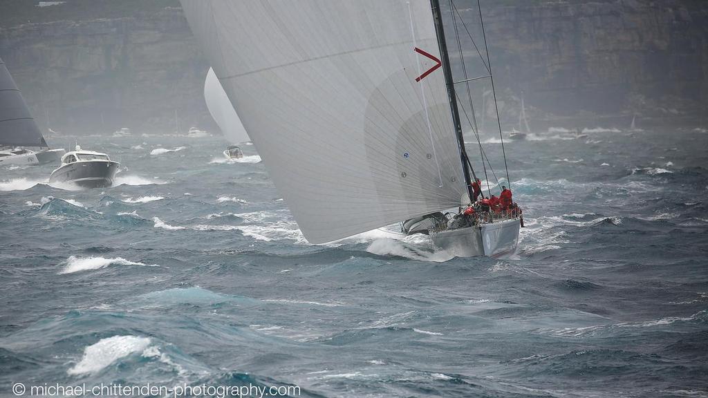 Wild Oats - 2015 Rolex Sydney Hobart Race start, Sydney Harbour © Michael Chittenden 