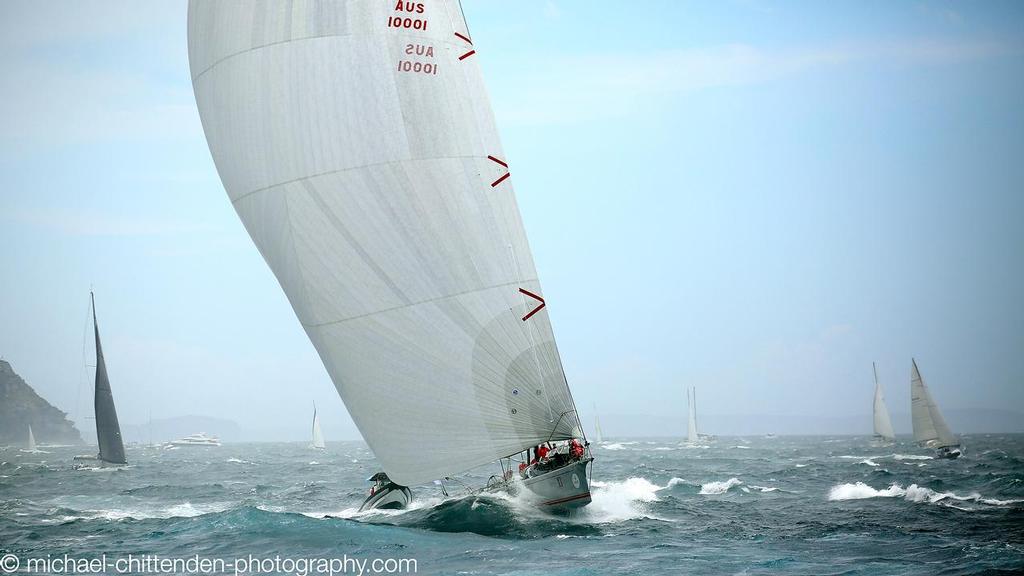 Wild Oats XI - 2015 Rolex Sydney Hobart Race start, Sydney Harbour © Michael Chittenden 