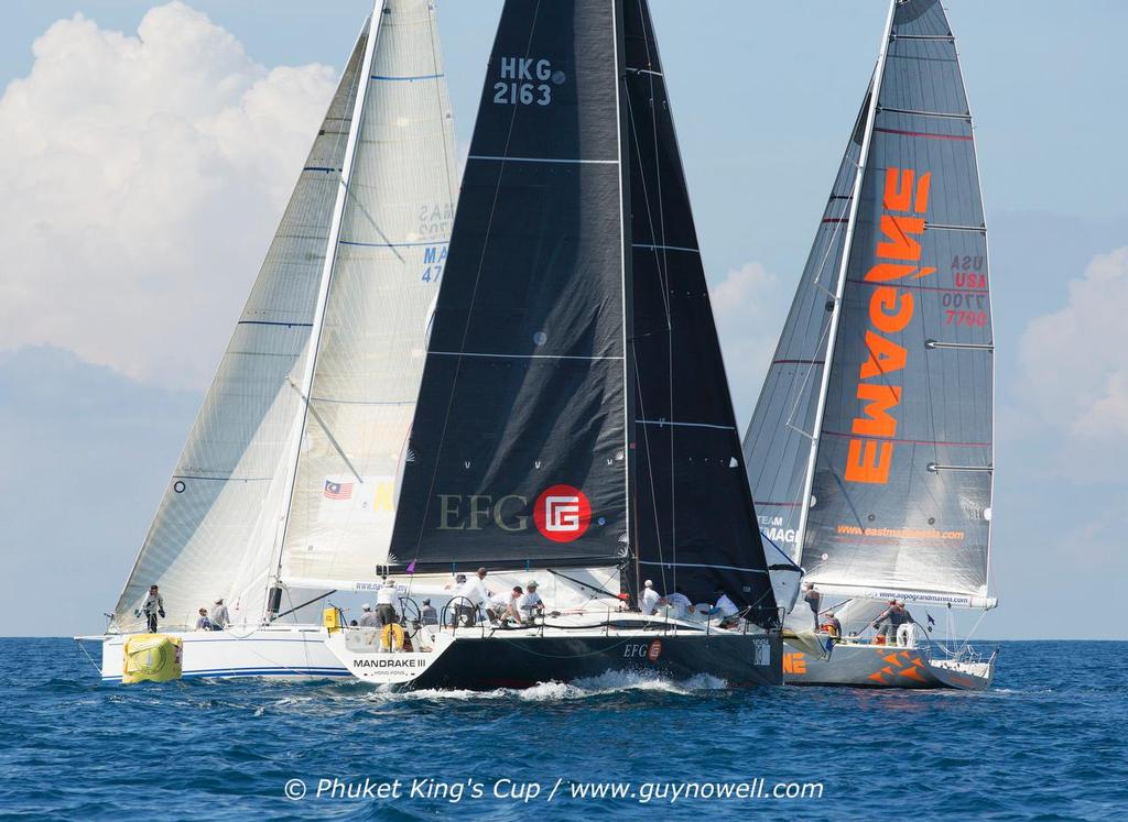 Uranus, EFG Mandrake and Emagine at the leeward mark. Phuket King's Cup 2015. © Guy Nowell / Phuket King's Cup