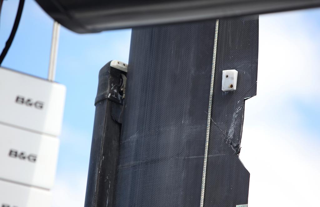 The damage to Rambler 88's starboard daggerboard - RSHYR 2015  © Crosbie Lorimer http://www.crosbielorimer.com