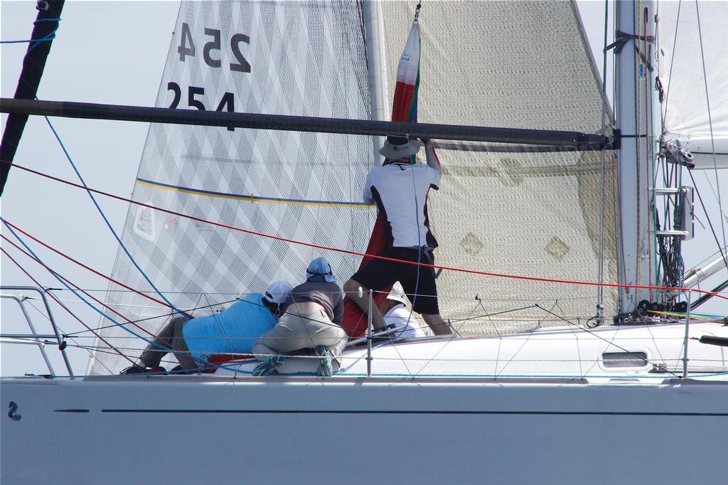 Newcomer to Perth, Barry Walsh's Beneteau 44.7 TWITCH, drops kite. © Tracy McPhee