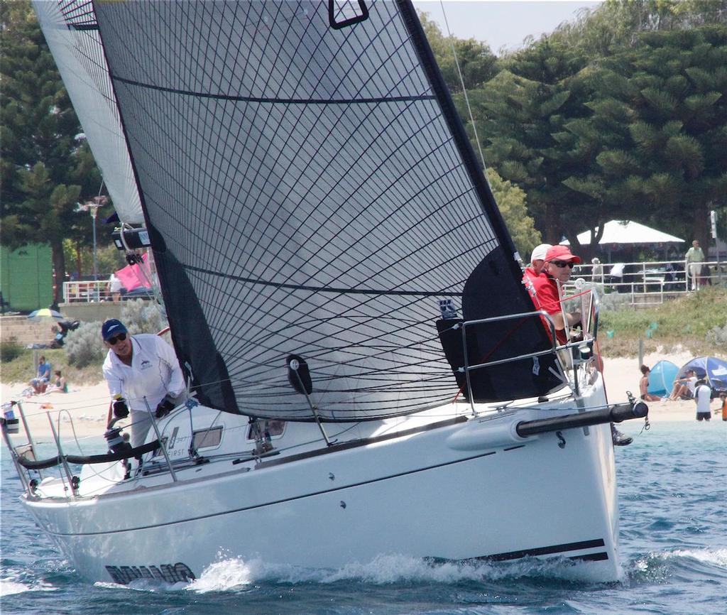 Dynamic's skipper Laurie Flynne looks for the pin buoy on the finish line. © Tracy McPhee