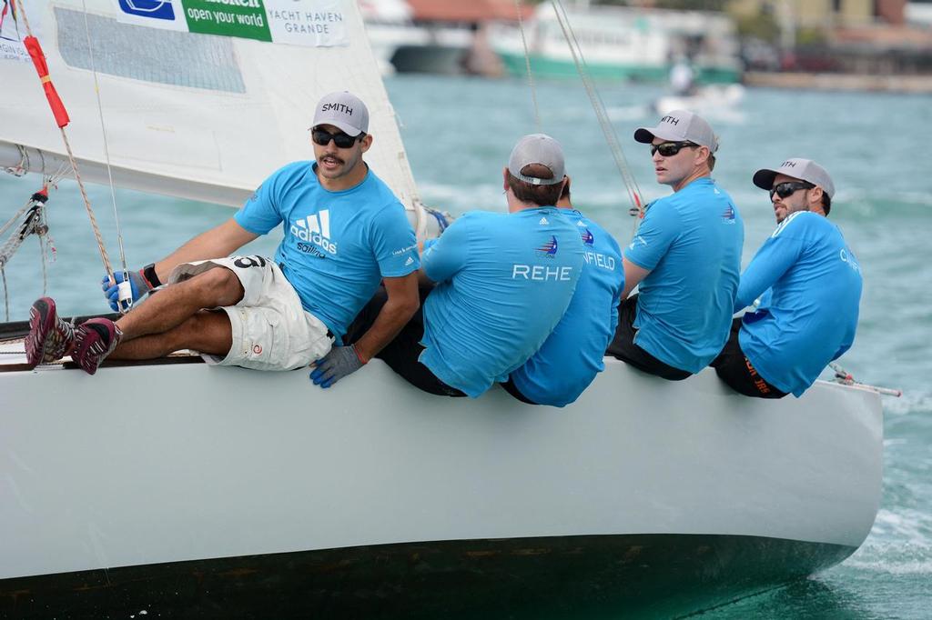 The USVI’s Taylor Canfield, far right, remains undefeated with 6 wins and enjoys sailing in home waters. Credit: Dean Barnes © Dean Barnes