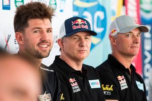 Seve Jarvin, Roman Hagara and Hans-Peter Steinacher at the Sydney press conference - 2015 Extreme Sailing Series photo copyright Lloyd Images taken at  and featuring the  class