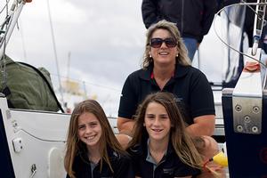 Skipper Jacinta Cooper with her 11-year-old daughter Jorja (right) and Esther Read, also 11, who are in the crew of MIstraal photo copyright Sam Tiedemann taken at  and featuring the  class