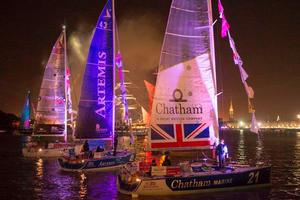 The Solitaire du Figaro fleet make their way into the heart of Bordeaux in a celebration of colour and light. - Solitaire du Figaro photo copyright Alexis Courcoux taken at  and featuring the  class