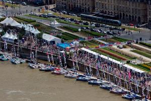 Spectacular views from above the River Gironde as the 38 boat Solitaire du Figaro fleet cross the start line. - Solitaire du Figaro photo copyright Alexis Courcoux taken at  and featuring the  class