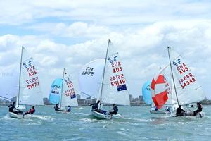 420 fleet enjoying the Port Phillip waters and good quality racing - 2015 ISAF Sailing World Cup Melbourne photo copyright Jeff Crow/ Sport the Library http://www.sportlibrary.com.au taken at  and featuring the  class