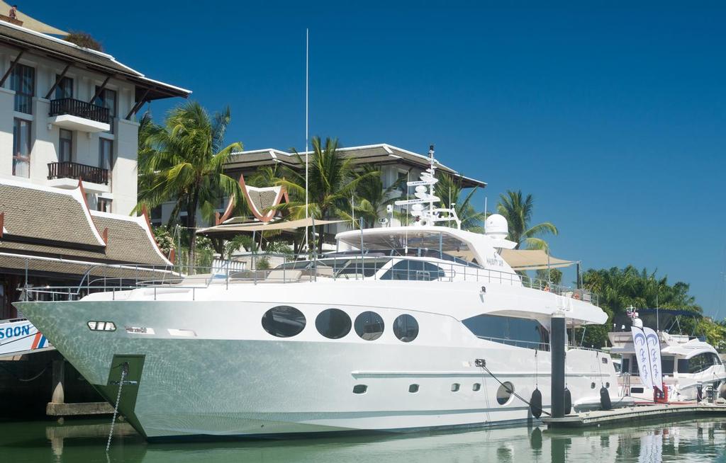 The Majesty 105 superyacht was the largest boat on display at the show. photo copyright Royal Phuket Marina Royal Phuket Marina taken at  and featuring the  class