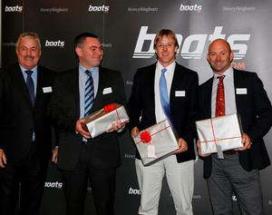 Nominees for the boats.com YJA Yachtsman of the Year Award, presented by Ian Atkins, CEO of boats.com (left) at Trinity House, London. Left  Duncan Trusswell representing Giles Scott, Ian Williams and Ian Walker - winner. photo copyright Patrick Roach taken at  and featuring the  class