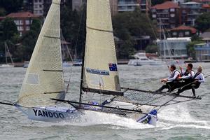 Race winner at full speed under main and jib photo copyright Frank Quealey /Australian 18 Footers League http://www.18footers.com.au taken at  and featuring the  class