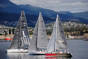 Drifting start from Group A boats,  The Fork in the Road, Intrigue and Tas Paints in today's Combined CLubs long race photo copyright  Peter Campbell taken at  and featuring the  class