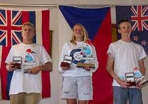 U19 podium - LtoR, second Lars Von Sydow (USA), first Veronica Zivna (CZE) and third Liam Herbert (NZL) - 2015 Bic O'pen World Cup photo copyright  Alex McKinnon Photography http://www.alexmckinnonphotography.com taken at  and featuring the  class