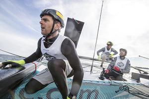 Full action on board the GAC Pindar boat skippered by the king of Match Racing, Ian Williams, on day 2 of the M32 Series at Helsinki photo copyright Aston Harald / M32 Series taken at  and featuring the  class
