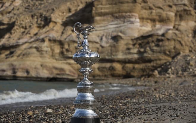 The Americas Cup Trophy in Muscat, Oman. Shown here on location in the Omani mountains to celebrate and highlight The Americas Cup World Series coming to Oman in February 2016 © Mark Lloyd http://www.lloyd-images.com