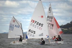 Trio of dinghy classes that contested the Crown Series, from left, an Optimist, a Laser Radial and an International Cadet photo copyright Max Ellis taken at  and featuring the  class