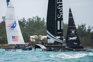 An unexpected visit by America's Cup team Softbank Team Japan crossing the M32 race course photo copyright Jen Edney Photography / M32 Series taken at  and featuring the  class