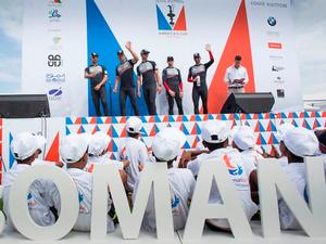 The team dock out on race day one in Muscat - 2016 Louis Vuitton America’s Cup World Series photo copyright Lloyd Images taken at  and featuring the  class