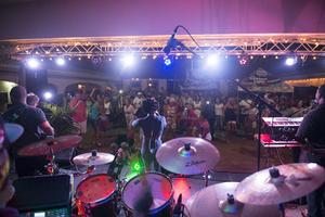 Asha Otto & Itchy Feet playing to hundreds of party goers at Jolly Harbour. photo copyright Jack Prendergast taken at  and featuring the  class