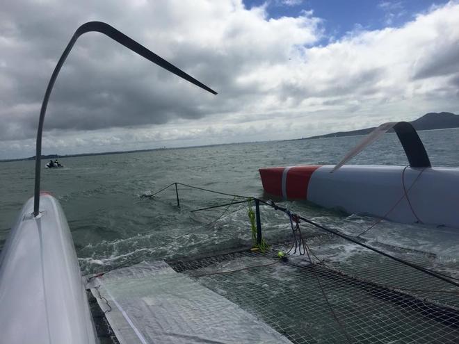 TeamVodafoneSailing nosedived at 30kts in a gybe - 2016 Jack Tar Auckland Regatta, Day 2 © TeamVodafoneSailing