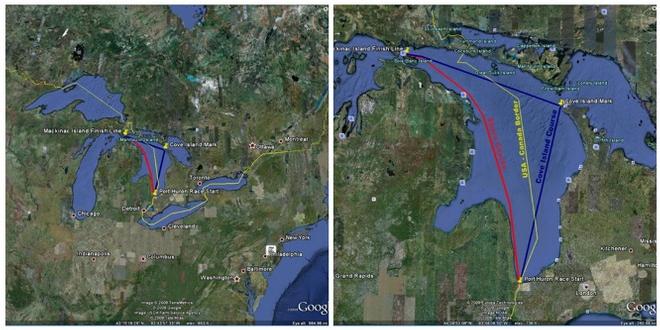 Overview and close-up of the Cove Island and Shore Course for the Bell’s Beer Bayview Mackinac Race &copy; Bayview Yacht Club