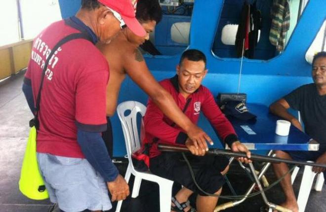 Mr. Warayuth said he was hired to protect Rung Nok Satun-Trang Ltd's bird nest concession and that the gun was registered with the company © Phuket Marine Police