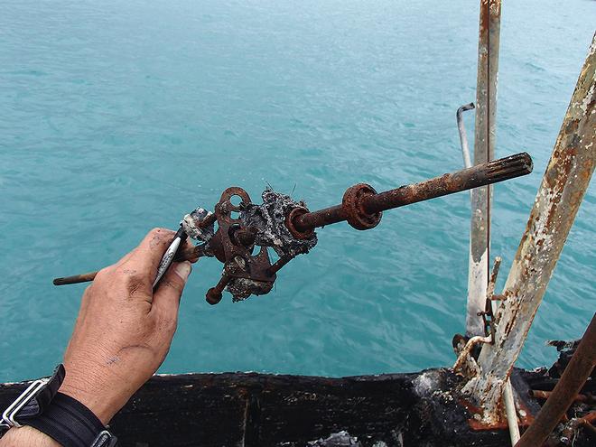 All that remains of a spare, small outboard. © Event Media