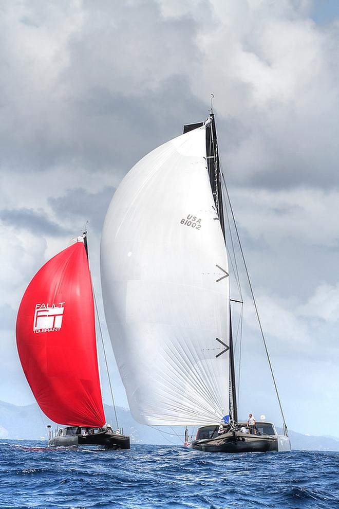 Gunboat 60's Fault Tolerant and Flow in a tight race Round the Rocks. Credit: Ingrid Abery - St. Thomas International Regatta © Ingrid Abery http://www.ingridabery.com