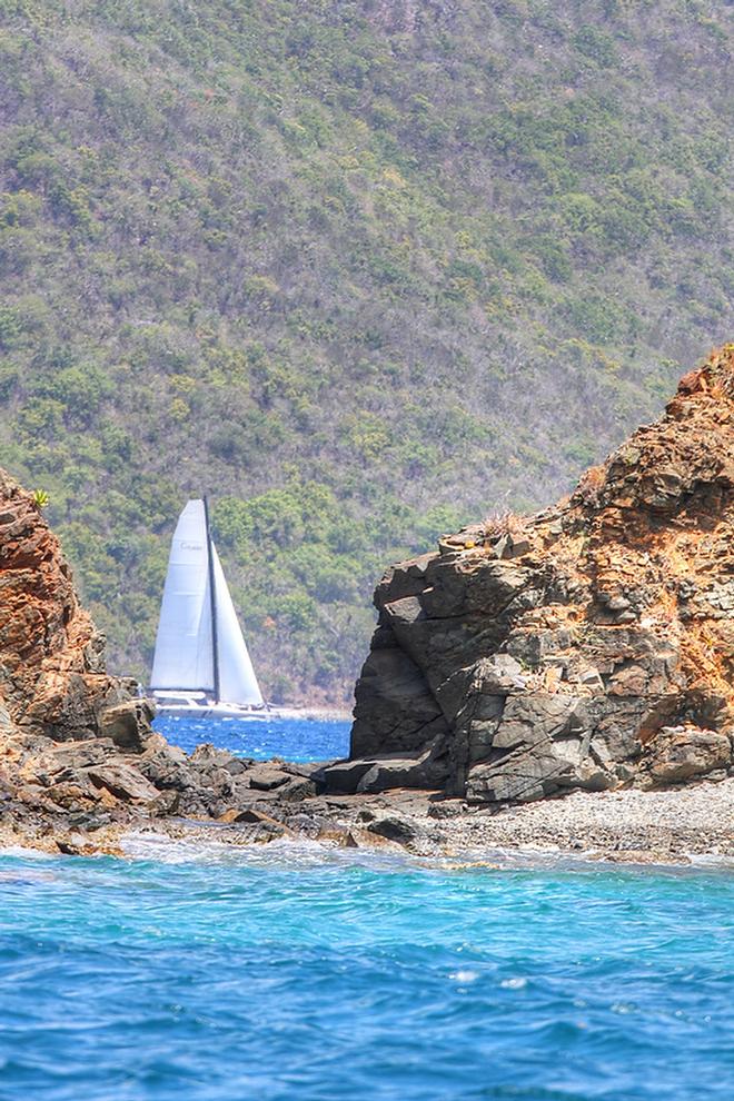 Rye, NY-based Robert Alexander's Gunboat 60, Fault Tolerant, is framed by islands off St. John in the Round the Rocks Race. Credit: Ingrid Abery - St. Thomas International Regatta © Ingrid Abery http://www.ingridabery.com