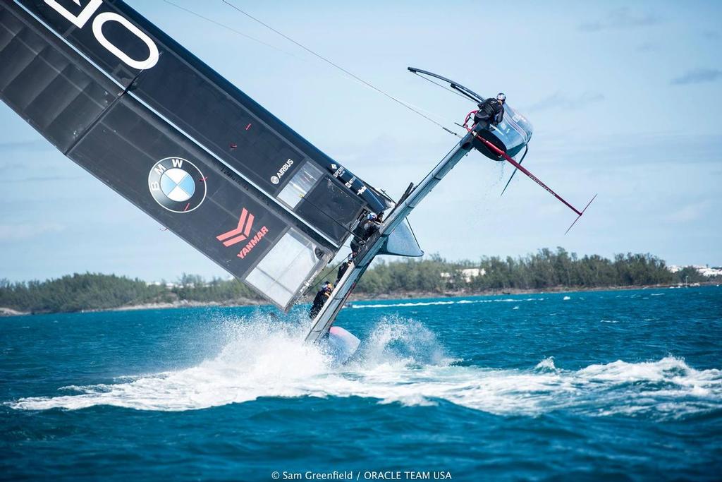 Oracle Team USA flip their AC45S in Bermuda © SW