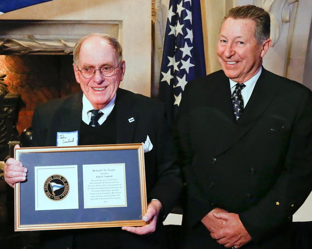 John E. Sanford, recipient of the CCA’s Richard S. Nye Trophy with Commodore James Binch photo copyright CCA / Dan Nerney taken at  and featuring the  class