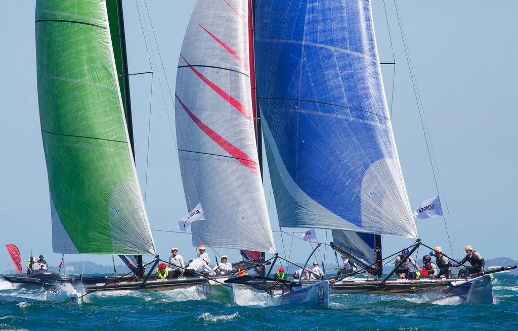 Side by side into the leeward gate. WMRT Fremantle 2016 © Guy Nowell http://www.guynowell.com