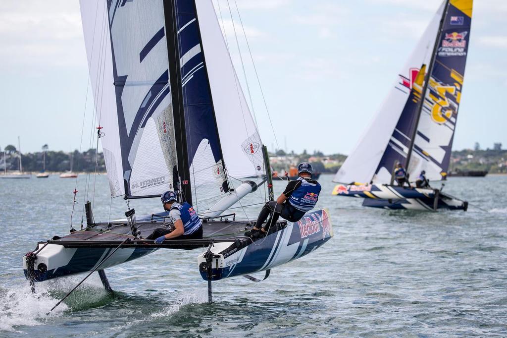 Young Sailors race during Foiling Generation semi final heats on the Waitemata Harbour in Auckland, New Zealand on March 6, 2016 photo copyright Red Bull Content Pool taken at  and featuring the  class